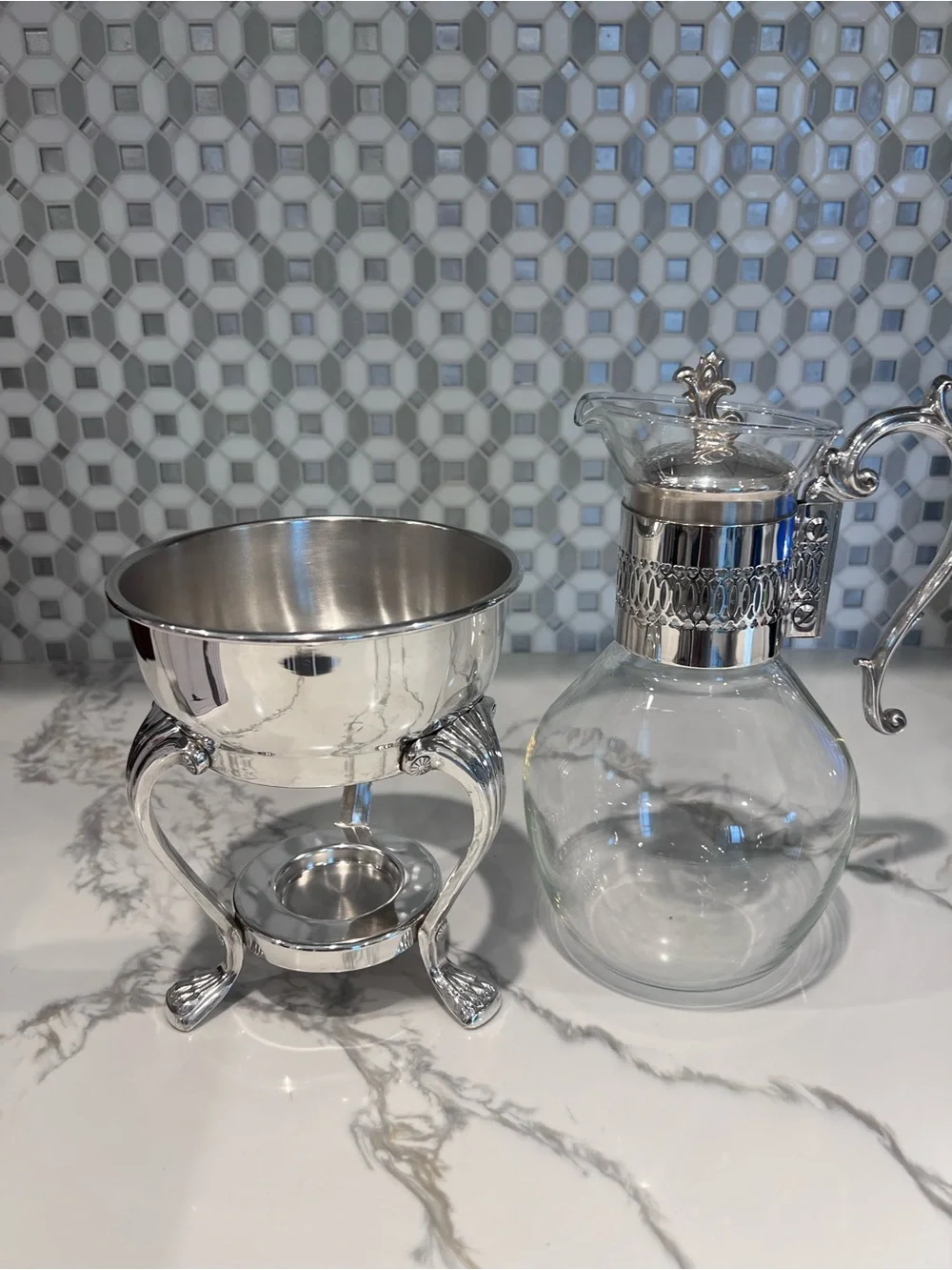 Vintage F.B. Rogers Silverplate Glass Coffee Carafe Warmer